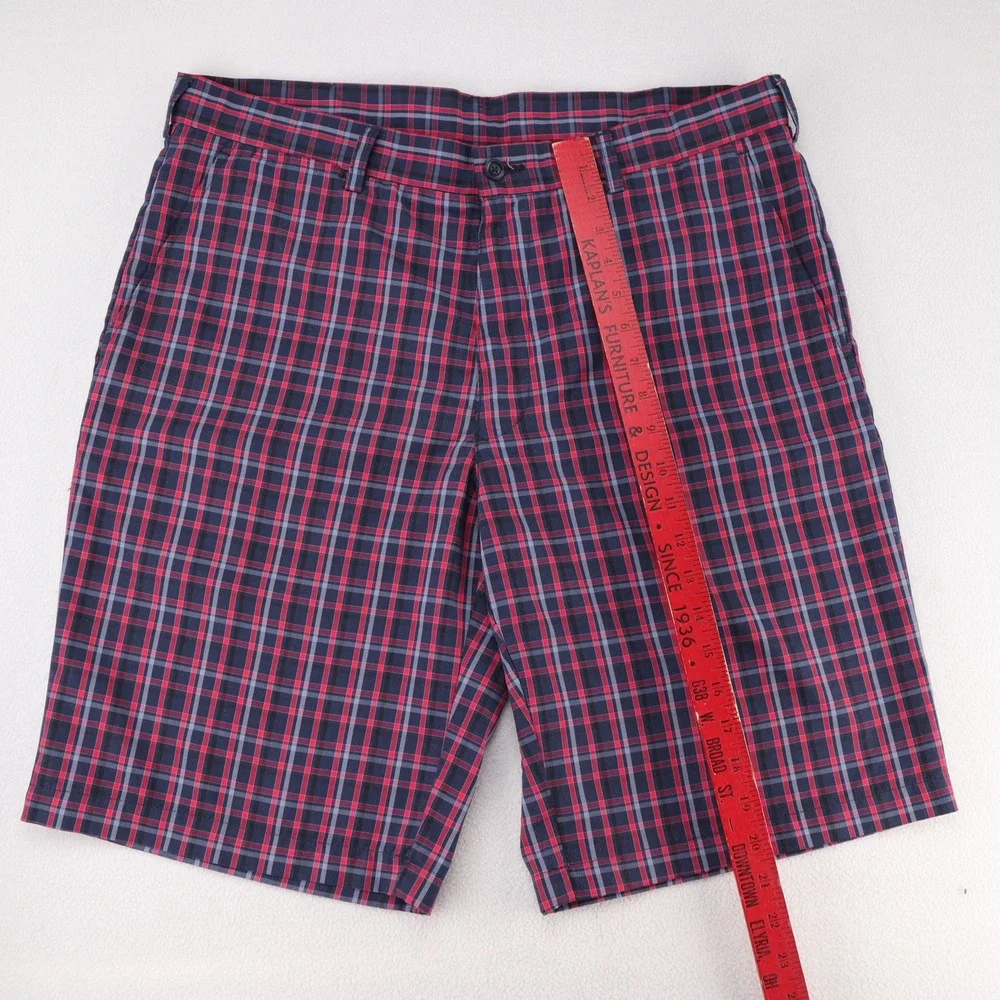 PGA Tour‎ Mens Plaid Golf Shorts Red Navy Blue Tartan 36 Polyester Performance